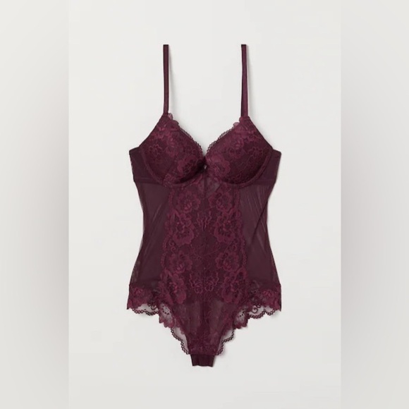 H&M Super Push-Up Burgundy Lace Bodysuit - Picture 1 of 9
